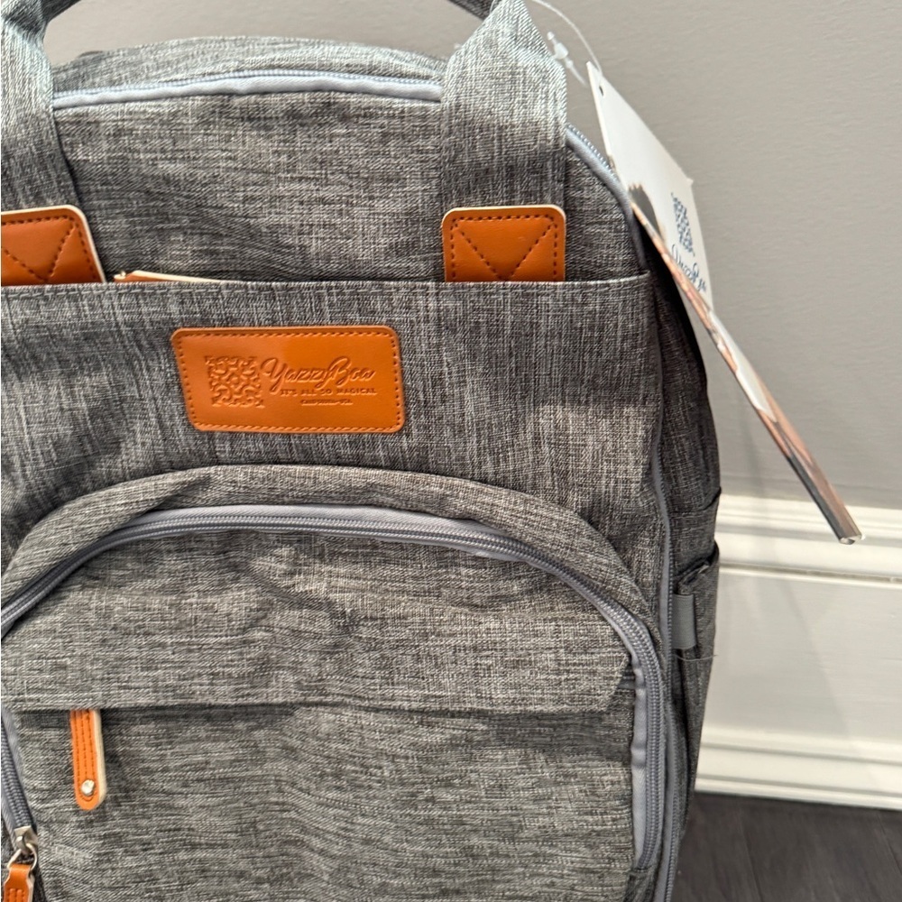 Yazzy Boa Gray and Brown Women’s Men’s Diaper Bag Backpack For Babies Toddlers - Picture 4 of 12